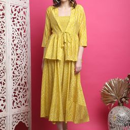 Aawari Women Floral Printed Tie-Up Maxi Dress With Shrug-image-72