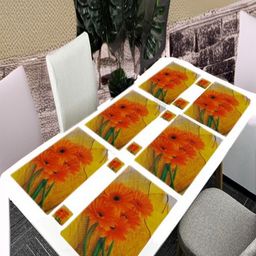 REVEXO 6Pc Yellow & Orange-coloured Printed Rectangle Costers & Table Placemats-24