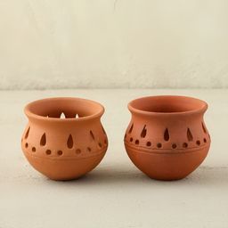 Eyaas 2-Pcs Brown Carved Terracotta Matka Diyas-image-94