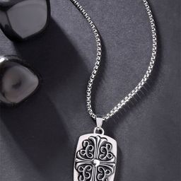 The Roadster Lifestyle Co Silver-Plated Stainless Steel Embossed Cross Pendant With Chain-image-43