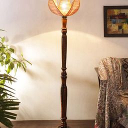 Devansh Beige Bamboo Rose Wooden Floor Lamp With Shade-1