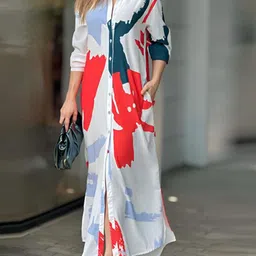 HERE&NOW Abstract Printed Shirt Collar Maxi Dress-picture-20