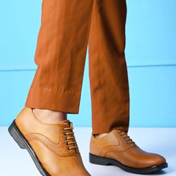 HERE&NOW Men Tan Solid Faux Leather Derbys Lace-Ups Formal Shoes-picture-18