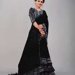 Flip The Style Colourblocked Pure Georgette Block Print Saree image 3