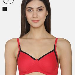 ABELINO Pack of 2 Solid Non-Wired Non Padded Everyday Bras COM5121BLACKRED-image-122
