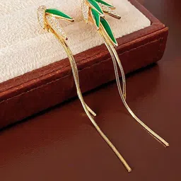 Krelin Gold Plated Crystal Studded Leaf Shaped Drop Earrings-image-85
