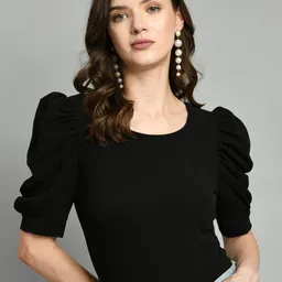 IUGA Round Neck Puff Sleeves Fitted Top-picture-19