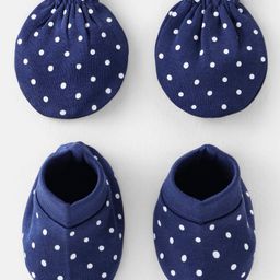 Doodle Poodle 100% Cotton Dot Print Mittens & Booties- Blue-image-36