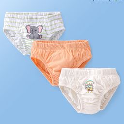 Babyoye 100% Cotton With Antibacterial Finish Briefs Elephant & Sun Print - White & Orange-27