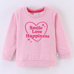 Simply Cotton Looper Full Sleeves Sweatshirt Text Print- Pink-image-72