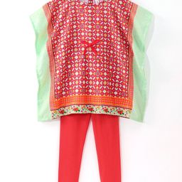 Babyhug Sleeveless All Over Printed Kaftan Kurta With Legging Set-Coral-picture-20