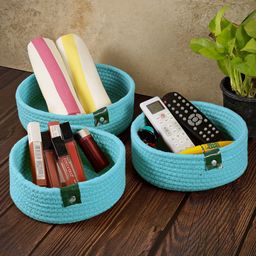 FABINALIV Set of 3Sky Blue Solid Multipurpose Organisers-23