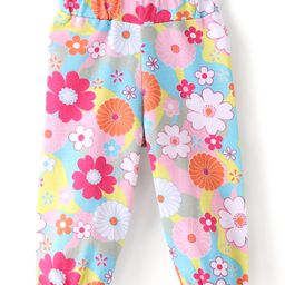 Babyhug Cotton Looper Full Length Lounge Pant Floral Printed - Blue & Pink-image-84