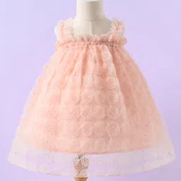 Kookie Kids Sleeveless Party Wear Frock with Floral Corsage- Pink-picture-33