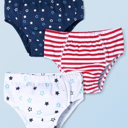 Honeyhap Premium Cotton Knit With Bio Finish Briefs Striped & Star Print Pack Of 3 - Grey Melange  High Risk Red & Navy Peony-image-64