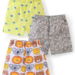 Babyhug Poplin Woven Boxers with Star &  Animal Print Pack of 3 - Multicolour-image-84