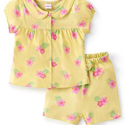 Babyhug Cotton Single Jersey Knit Half Sleeves Shorts Night Suit Floral Print - Green-image-71