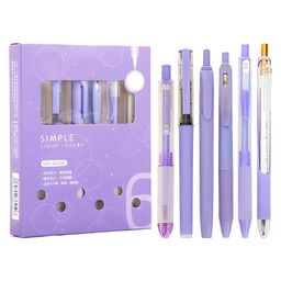 WISHKEY Stylish Retractable Pens for Kids, 0.5mm Stationery Gel Pen Set for Girls & Boys, Smooth Writing, Quick Dry Ink Pens with Highlighter, Elegant Purple Pen Body, Blue Ink,  (Set of 6)-image-73