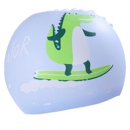 KIDLINGSS Alligator Printed Silicone Swimming Cap - Light Blue-12