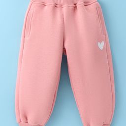 Little Kangaroos Cotton Full Length Fleece Pant Heart Print - Pink-picture-11