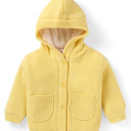 Babyhug Knit Full Sleeves Solid Colour Hooded Front Open Sweater With Pockets - Yellow-image-77