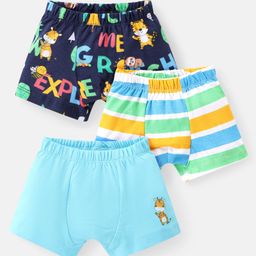 Babyhug Cotton Knit Trunks With Stripes & Animal Print Pack of 3 - Blue-image-71