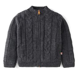 Yellow Apple Knit Full Sleeves High Neck Front Open Sweater with Cable Knit Design - Charcoal Grey-image-59