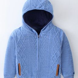 Yellow Apple Knit Full Sleeves Hooded Sweater with Cable Knit Design - Sky Blue-picture-42