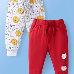 Doodle Poodle Single Jersey KnitAnimal Printed Lounge Pants Pack of 2 - White & Red-image-16