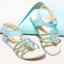 Tiny Bugs Stones Embellished Velcro Closure Sandals - Sky Blue-image-76