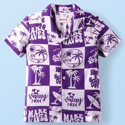 Babyhug Cotton Viscose Woven Half Sleeves Resort Collar Shirt with Beach Theme Print - Purple-image-93