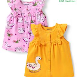 Babyoye 100% Cotton Knit Sleeveless Jhablas With Eco Jiva Finish & Duck Print - Pink & Yellow-image-12