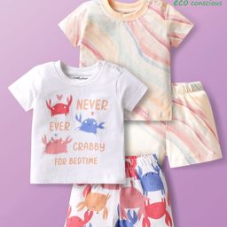 Babyoye 100% Cotton Knit Half Sleeves Shorts Crab Printed Co-Ord Night Suits Pack of 2 - Multicolor-image-31