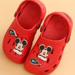 Disney by Yellow Bee Perforated Clogs With Mickey Mouse Charms - Red-image-5