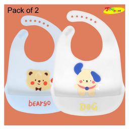 Joy Buzz Waterproof Silicone Feeding Bib With Adjustable Strap Pack Of 2 - SkyBlue, Offwhite-picture-39