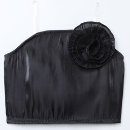 Taffykids Organza Woven Sleeveless Rose Applique Detailed Crop Top - Black-picture-24