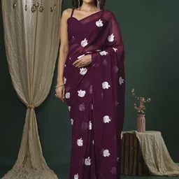 Saree mall Mirror Work Poly Georgette Sarees-image-1