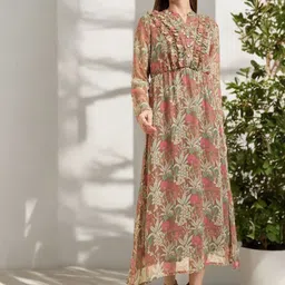 ANJIR Floral Print Cowl Neck Ruffled Maxi Dress-image-30