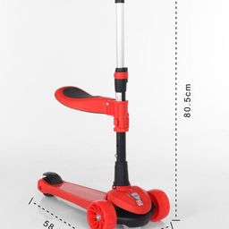 fab n funky Skidee Toddler 2 in1 Kids Scooter With Adjustable Height And Removable Seat With Music Extra Wide LED Deck And Wheel - Red image 3