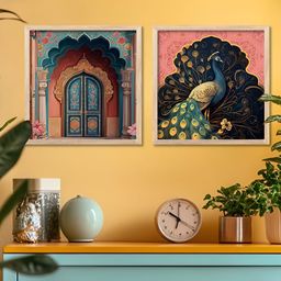 Kotart Brown & Blue Set of 2 Piece Wood Abstract Wall Paintings-picture-6