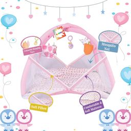 Kwitchy New Born Baby Bedding Set Mattress with Mosquito Net & Sleeping Bag Combo - Pink image 4