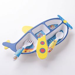 fab n funky Aeroplane Shaped Section Plate With Spoon & Fork- Blue image 5