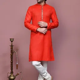 RANAK Striped Mandarin Collar Long Sleeves Regular Straight Kurta-image-81