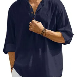 EdinWolf Band Collar Roll-Up Sleeves Cotton Curved Kurta-50