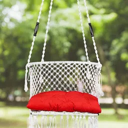 Swingzy White & Red C-Shape Hanging Hammock Swing With Cushion image 2