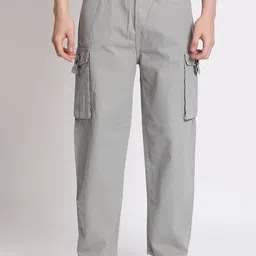 The Roadster Lifestyle Co Men Pure Cotton Baggy Fit Cargo Trousers-image-61