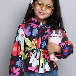 taffykids Girls Floral Polyester Crop Open Front Jacket with Embroidered-image-76