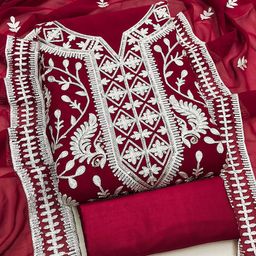 SAINOOR Ethnic Motifs Embroidered Silk Georgette Unstitched Dress Material-image-7
