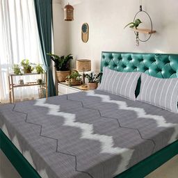 KLOTTHE Grey Geometric 300 TC King Bedsheet with 2 Pillow Covers-picture-33