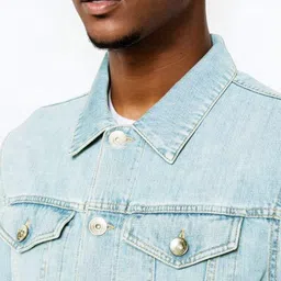 Kotty Men Solid Spread Collar Denim Jacket image 2